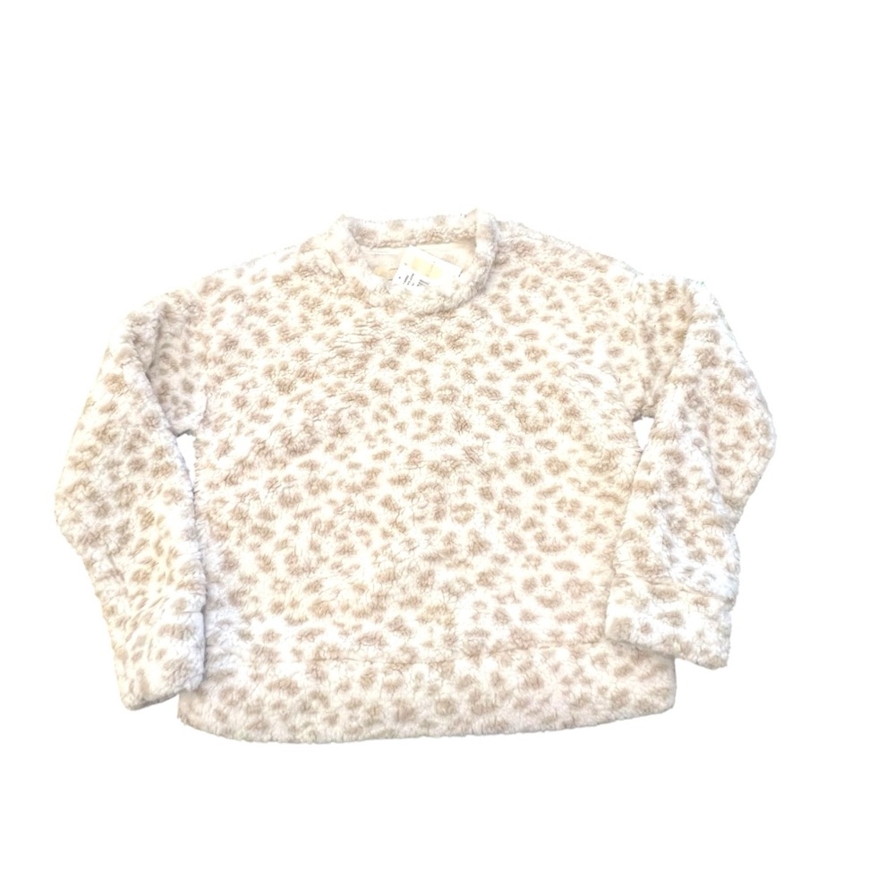Thread & Supply White Leopard Sherpa Sweater Small High Neck NEW Cozy Soft Warm